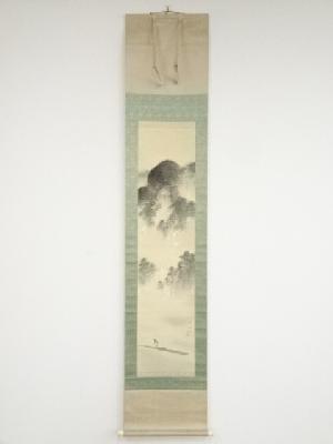 朝見香城筆　嵐峡の春　肉筆絹本掛軸（共箱）